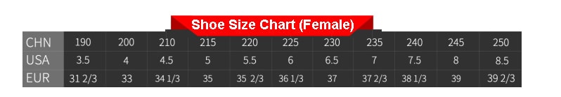 shoe size chart for female