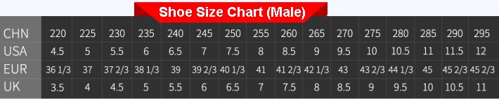 shoe size chart for male