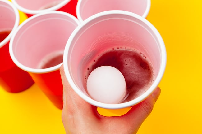 Cups for game Beer Pong on the table